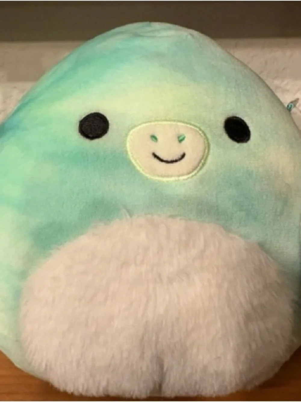 Mint Green and White Plush Small Pet Toy - Cute Smiling Companion